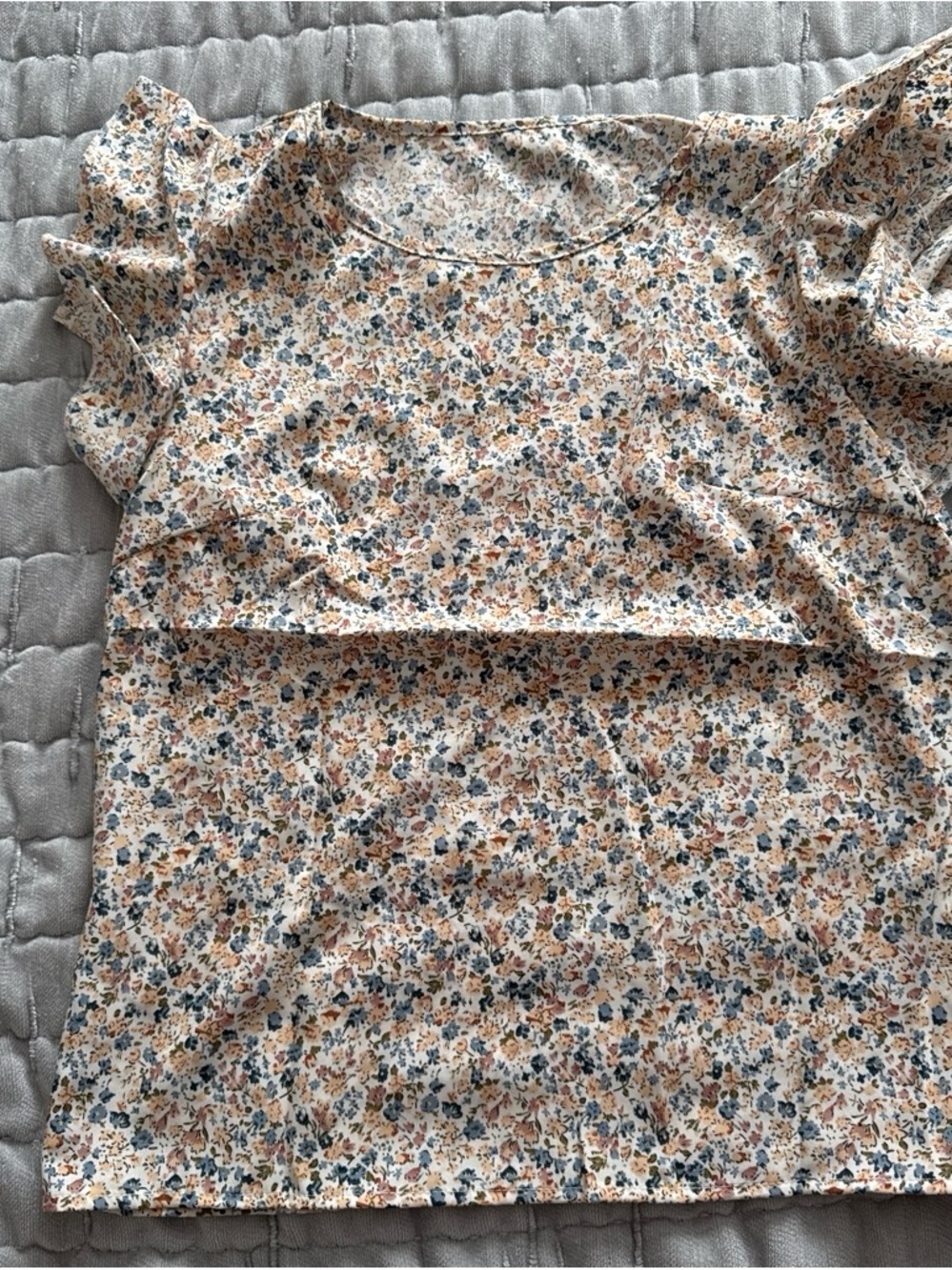 Floral Ruffle Sleeve Blouse in Cream, Blue & Rust